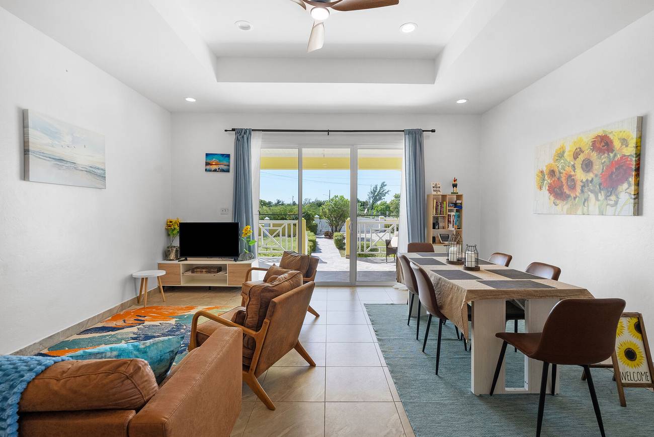 Living room looking out through the sliding doors to the veranda